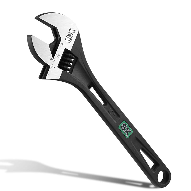 SK 10-Inch Adjustable Wrench, 2.6X ANSI Standard Strength, Heavy-Duty High-Torque, 1.31 '' Jaw Capacity, Cr-V Steel, Black Phosphate Finish, SAE & Metric Scale