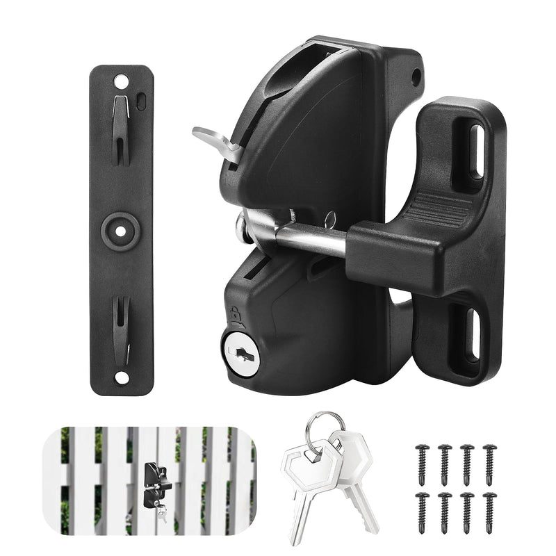 Gate Latch Key, Gate Latch Gate Fence Lock, for Outdoor Gates, Square Frame Post Metal, Wood, Vinyl Fence Gates, Black
