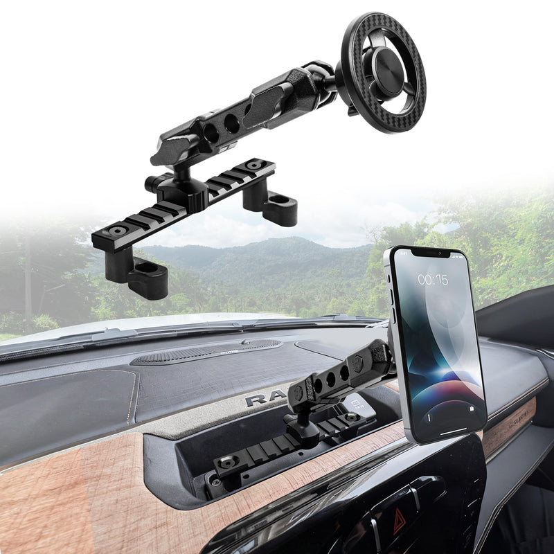 Magnetic Phone Holder for RAM Truck 1500/2500/3500 & TRX 2019+, No-Drill | Magnetic Phone Mount for Car Accessories, 360° Adjustable Compatible with MagSafe iPhone 12-17 Series, OEM Screw Installation