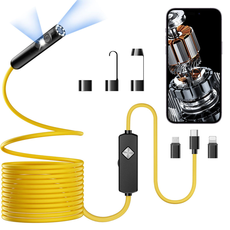 Endoscope with Light, 1920P HD Borescope with 8 Adjustable LED Lights, 32.8FT Semi-Rigid Snake Camera, IP67 Waterproof Inspection Tool for iPhone & Android - Dual Lens