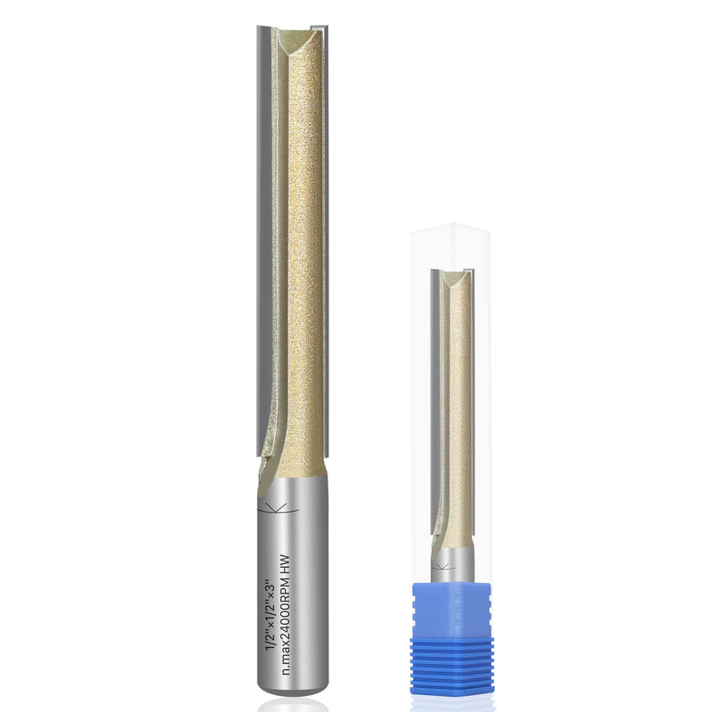 EASEWORK TOOL 1/2" Shank Straight Router Bit, Professional-Grade Carbide Tipped, 1/2" Cutting Diameter × 3" Cutting Depth for Woodworking Grooving, Dadoing & Edge Routing 1/2"(Dia.)*3"(Depth)