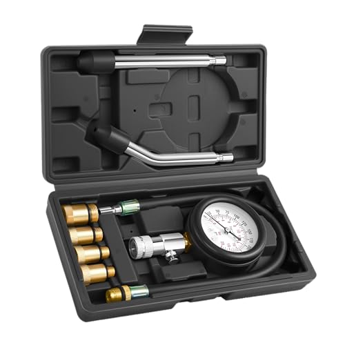 Engine Compression Tester Kit 8PCS, 0-300 PSI Cylinder Pressure Test Tool for Gasoline Engines on Cars, Motorcycles, ATVs & Small Engines with Dual Scale Gauge and Adapters (Black-8PC) Black-8PC