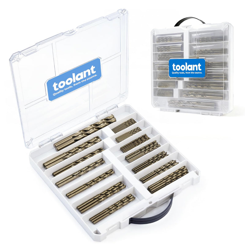 toolant 99Pcs Drill Bit Set,Cobalt Drill Bits Index for Hardened Metal,Stainless Steel,Plastics, Wood,Titanium Twist Jobber Drill Bits Bulk 1/16"-3/8", with Plastic Index Storage Case 99Pcs Cobalt Drill Bit Set