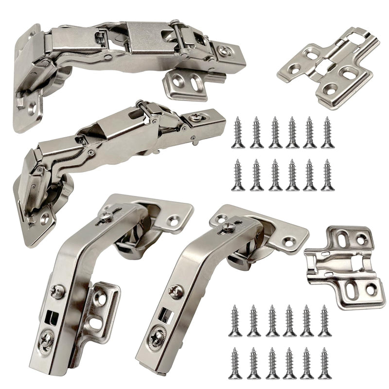 2 Pair 135 Degree & 165 Degree Frameless Cabinet Doors Hinges | Kit for Pie Corner Cabinets,Hidden Lazy Susan, Clip On, Smooth Slow Close, Concealed Mount for Bi-fold Door, Kitchen Cupboard silver-135° &165° 2