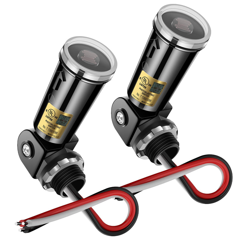 Dusk to Dawn Sensor,Greencycle 2PK Photocell Sensor for Outdoor Lights Auto On/Off, Waterproof IP65 Photo Cell for Outdoor Lighting, Flood Light, Lamp Post - Energy Saving & Easy Install Dusk to Dawn Sensor 2