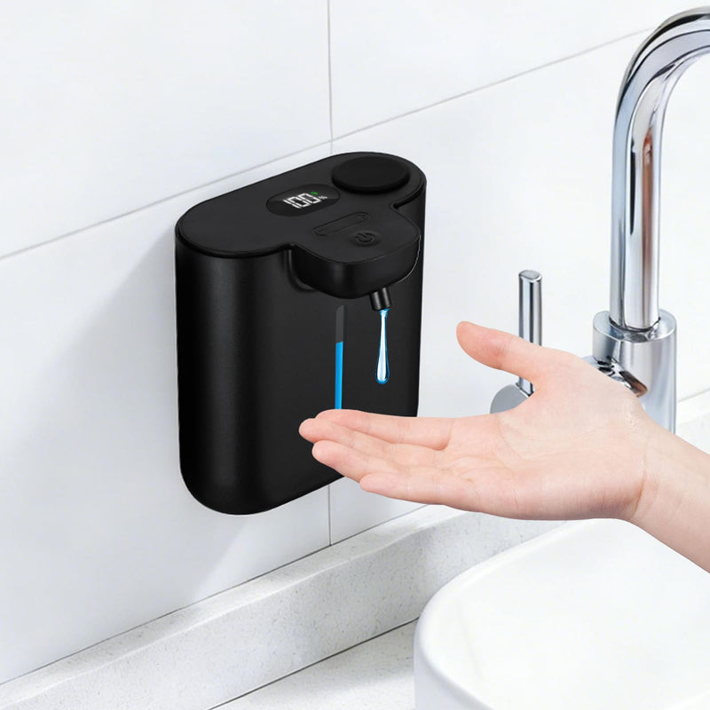  [AUSTRALIA] - Automatic Soap Dispenser Touchless, 9 Levels Soap Dispenser Wall Mount, 16.9oz/500ml Automatic Hand Soap Dispenser for Bathroom, Plastic Electric Dish Soap Dispensers for Kitchen, Black