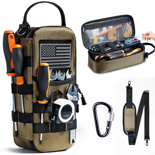 Shoulder Tool Bag for Men,Tactical Tool Pouch w/Carabiner for Electricians Green