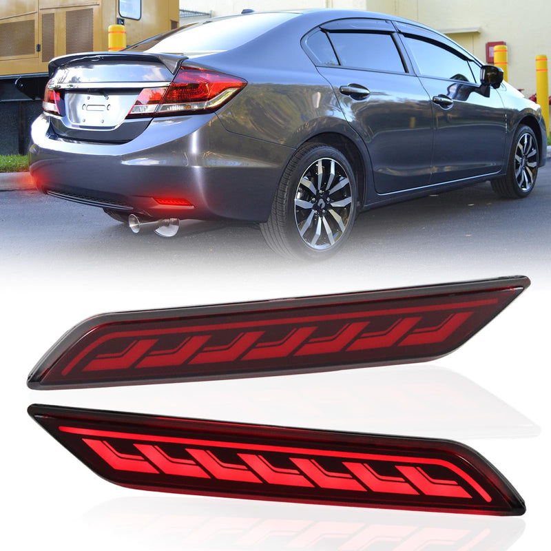 LED Rear Bumper Reflectors Fog Brake Tail Light Lamps Compatible with Honda Civic 2013-2015, Replace Stock Reflector Trim OEM 33505TR0A51 33555TR0A51 (Red) Red