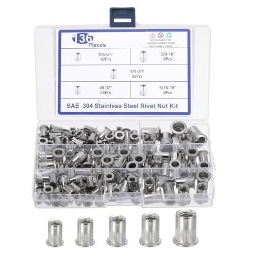 uxcell 136 Pcs Rivet Nut, 304 Stainless Steel SAE Thread Rivet Nuts Kit