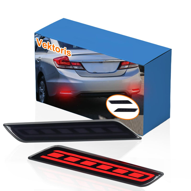 LED Rear Bumper Reflector Light for 2013-2015 Honda Civic Sedan, Tail Lamp with Brake Light, DRL, Turn Signal, Replace OE# 33505-TR0-A51 33555-TR0-A51 (Smoked Lens) Smoked Lens
