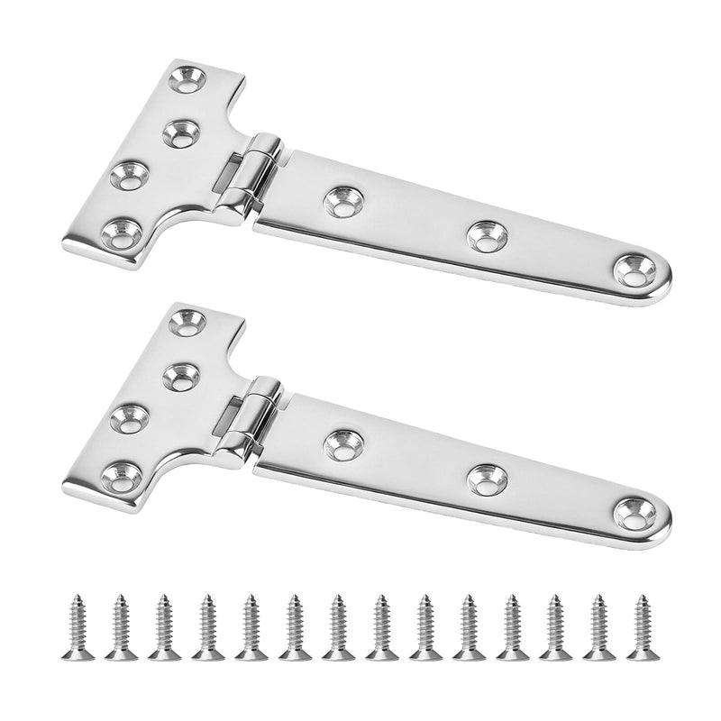316 Stainless Steel Boat Hinges, T Hinge 6 x 3 in, 2 Pack | Heavy duty marine T hinge with screws and polished finish; for boat hatch, engine cover, toolbox, cabinet door and deck. 6x3 Inch-2 PACK