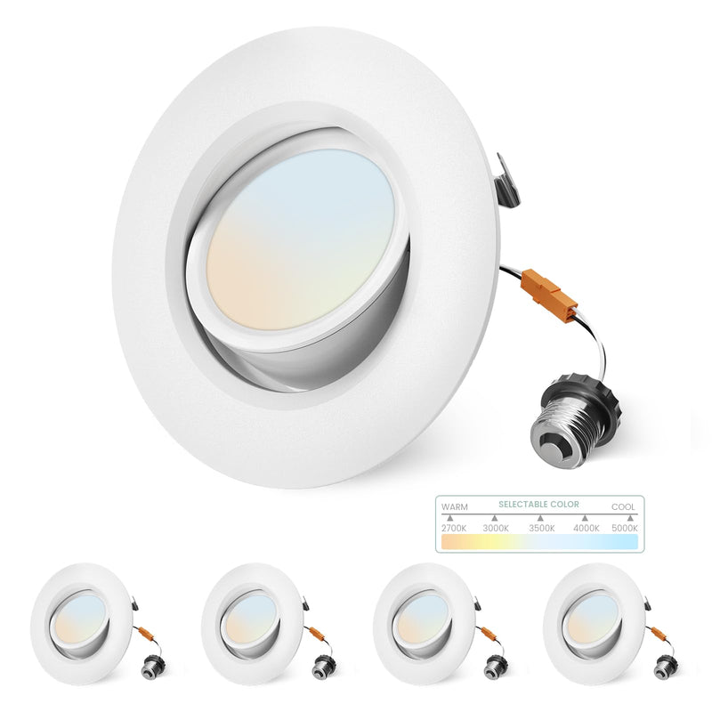 4 Inch Gimbal Led Recessed Lighting Retrofit,4 Retrofit Led Recessed Lighting,5 CCT 2700K-5000K Dimmable 8W 700LM,Compatible with TP24 Connector/E26 Bases,ETL & ES(4 Pack) 4 Inch