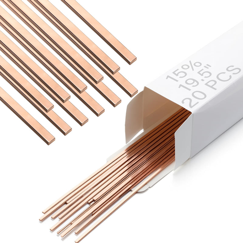 Therwen 20 Sticks Silver Brazing Rods Aws Bcup-5, 15% Silver 0.050" x 1/8" x 19.5" Solder Phos Copper Brazing Alloys Flat Welding Rods Industry for Air Conditioning Refrigerator HVAC Unit