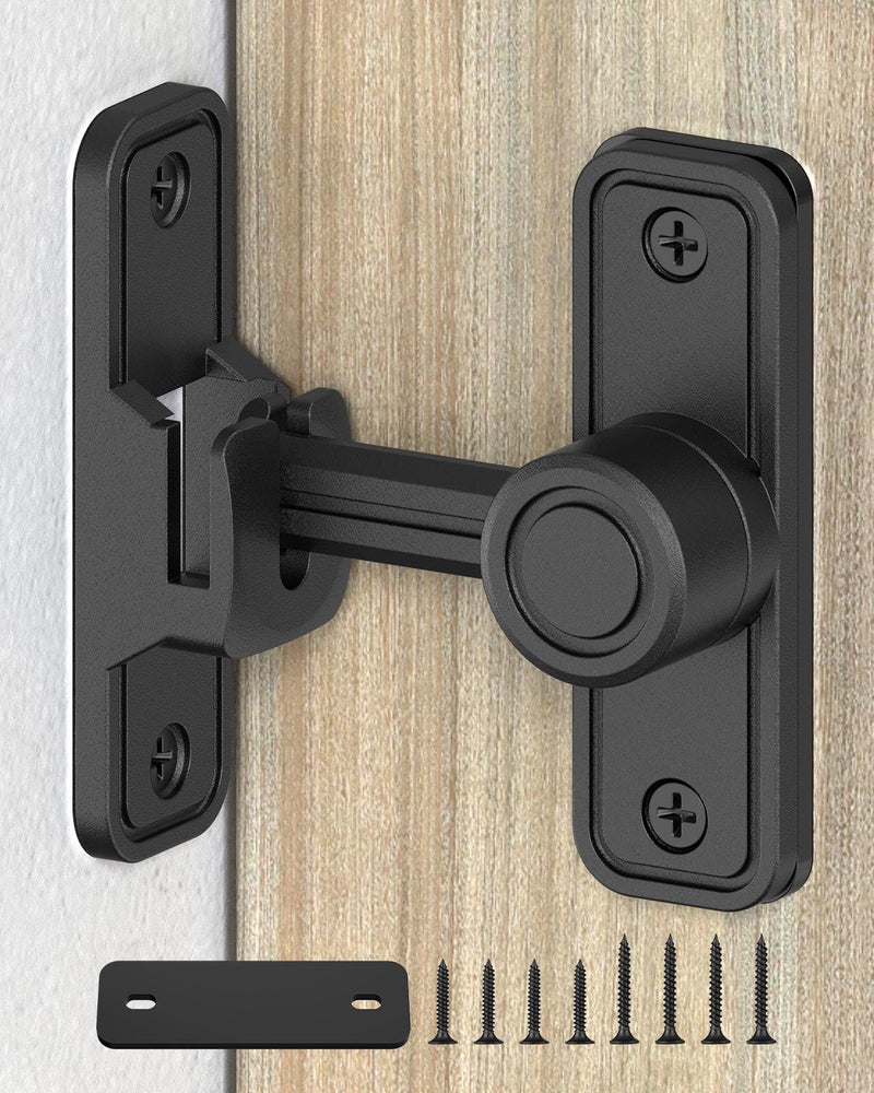 Heavy-Duty Barn Door Lock & Sliding Door Lock, 90/180° Flip Privacy Latch - Extra Thick Zinc Alloy for Bathroom, Bedroom, Shed, Cabinets, Garden Gate, Pet House. Includes Screws & Spacer (Black-1PC) Black-1PC