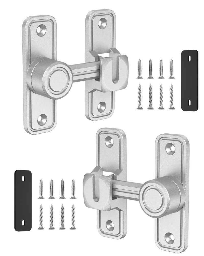 90/180 Degree Flip Barn Door Lock, Heavy Duty Sliding Door Latch Zinc Hardware– Privacy Protection for Barn, Window, Gate, Garden, Bathroom, Cabinet (Silver-2PCS) Silver-2PCS