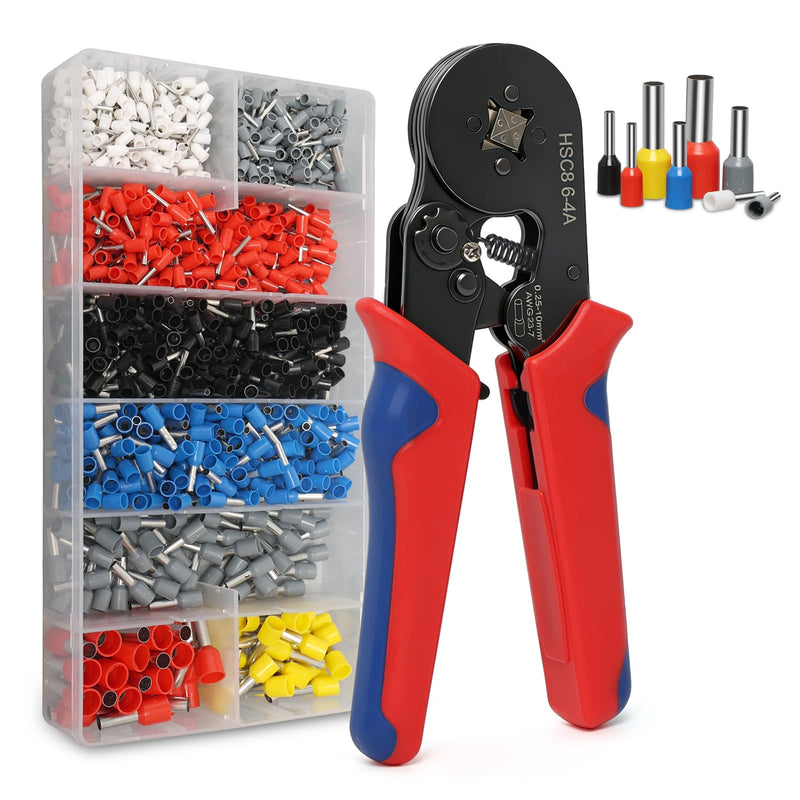 Ferrule Crimping Tool Kit, 1800PCS Wire Ferrules Self-Adjustable Ratchet AWG 23-7 Crimping Tool Pin Terminal Connectors for Electrical, Automotive, Audio, and DIY Projects