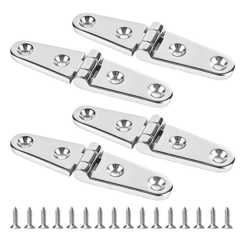 316 Stainless Steel Boat Hinges, Strap Hinge 4 x 1 in, 4 Pack | Marine grade flat strap hinge with screws, 270° rotation; for boat hatch, toolbox, cabinet, deck lid, RV and dock box. 4x1 Inch-4 Pack