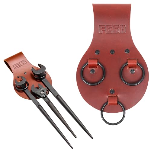 FESA Spud Wrench Holder, Full Grain Leather, Holds 3 Wrenches Cherry - With Rings