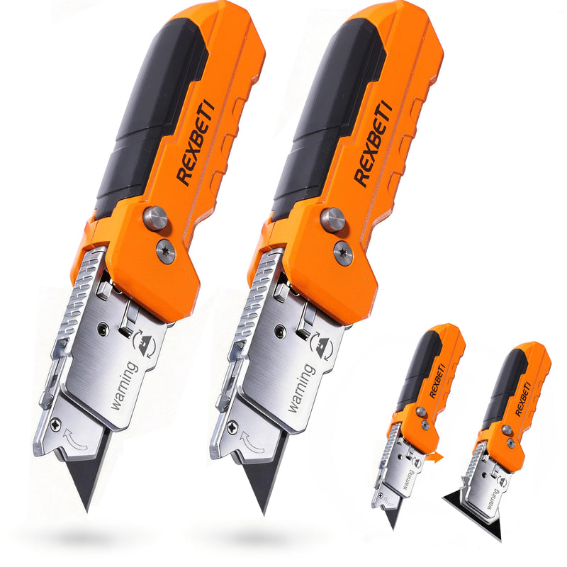 REXBETI 2-in-1 Utility Knife & Scraper, Zinc Alloy Body, Blade Storage（2 pack）