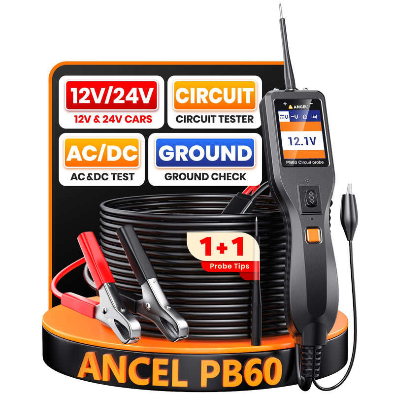 ANCEL PB60 Automotive Power Circuit Probe Tester, 12-24 V Car Electrical Diagnostic Tool with Component Activation Ohmmeter, Easy to Use, Suitable for DIY Enthusiasts, Garage, Trailer Wiring Repair
