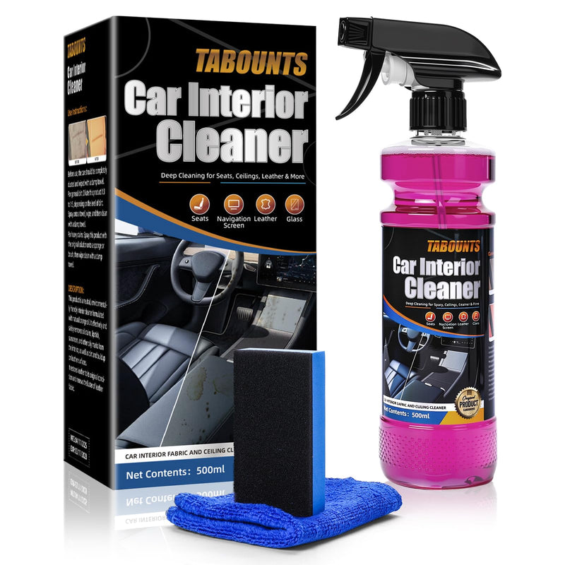 Car Interior Cleaner –Polishing Cleaner-Multi-Surface Auto Detailing for Leather, Glass, Dashboards & More – Dual-Mode Foam & Mist Spray (17oz) with Cleaning Towel