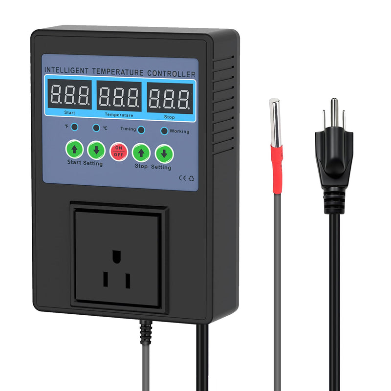 TempMaster Digital Temperature Controller Outlet,Heating & Cooling Thermostat with Dual Relay 15A 3300W,-20~120℉ Incubator Thermostat with Waterproof Probe,Temperature Control Switch for Reptile Tank