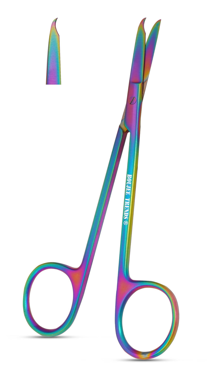 Suture Stitch Scissors with Multicolor/Rainbow Titanium Coating - Premium Quality Instrument- Delicate Hook - Perfect for Suture Removal, First Aid, EMS Training and More (13cm) 13cm
