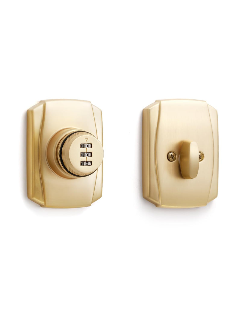 1 Pack Gold Password Single Brushed Satin Brass Cylinder Deadbolt Lock Keyless Passcode Handleset Front Entry Interior Exterior Door Deadbolts Deadbolt-Password