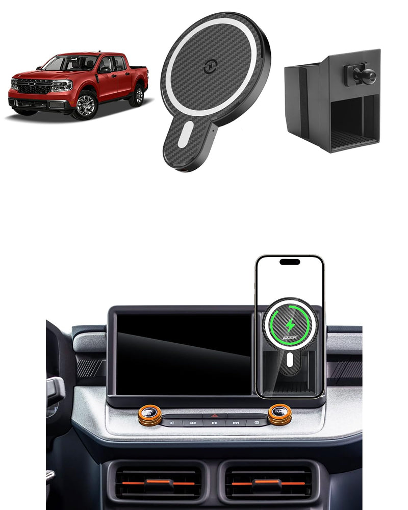 PZK Cubby Insert Wireless Charger Phone Holder for Ford Maverick 2022-2024 | With Strong Magnetic 15W Fast Wireless Charging Magsafe Car Phone Mount With Stroage Box Trunk Dash Mount 360° Rotation Ford Maverick 2022-2024（Cubby Insert Box)
