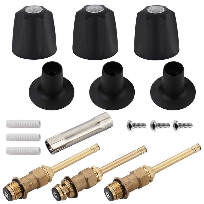 39619 Bathtub Shower Handle Remodel/Rebuild Trim Kit, Shower Knob 3 Piece for Price Pfister Verve Faucets, Includes 12H-2H, 12H-2C, 12H-18D Stems and Tubs knob Handle and Flange Base (Matte Black) Matte Black
