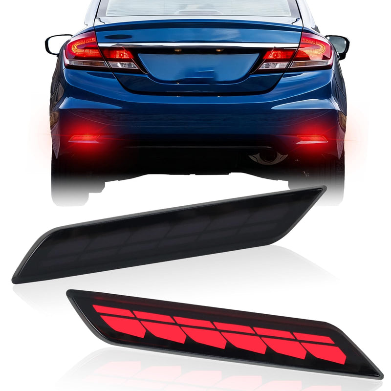 Full Lens LED Rear Reflector Bumper Fog Light Assembly kit for Honda Civic Sedan 2013 2014 2015,Sequential Turn Signal Light & Brake Light & Daytime Running Light,2 PCS (SMOKED) SMOKED
