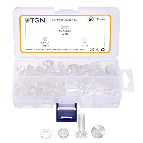 DTGN M8-1.25x25 Phillips Flat Head Bolt Nut Washer Kit Polycarbonate 60pcs 60