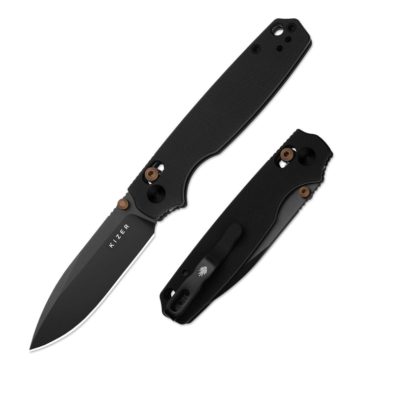Kizer Pokiman CD Pocket Knife, 3.16" Drop Point D2 Blade Folding Knives with Black G10 Handle, Thumb Stud EDC Knife for Men Women V3789M1 Black-2