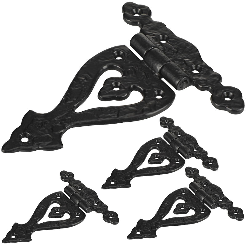 4 Pack Antique Cast Iron Vintage Heavy Duty T Hinges 5.3'' Black Powder Coated Wrought Iron Flush Mount Hinge with Hardware for Barn Door Cabinet Wardrobe Shed Window Wooden Box Chest 4