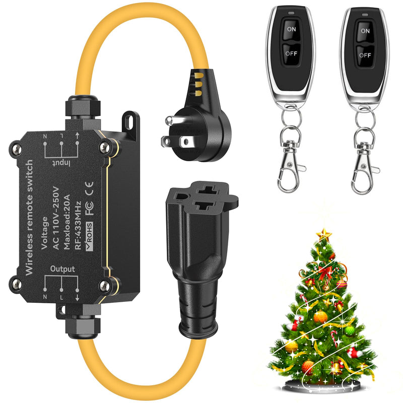 AC110-250V 20A Waterproof Remote Control Switch Socket Suit,164ft Remote Control,Outdoor Weatherproof Multi-Functional Socket Switch,Suitable for Vacuum Cleaners,Water Pumps,Lighting Fixtures