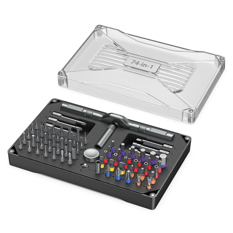 Ratchet Screwdriver Set, 74 in 1 Magnetic Screwdriver Set with Detachable T Handle, Precision Repair Tool Kit for Furniture Assembly, Computer, Bicycles, Appliance, Watch, Doorbell, Camera, DIY