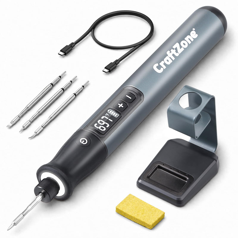 Cordless Soldering Iron Kit, Cordless Soldering Iron with Auto Sleep, 7s Fast Heating, USB-C Rechargeable Soldering Pen, 392°F-842°F Adjustable Temperature, 3 Precision Tips, 3000mAh Battery 001