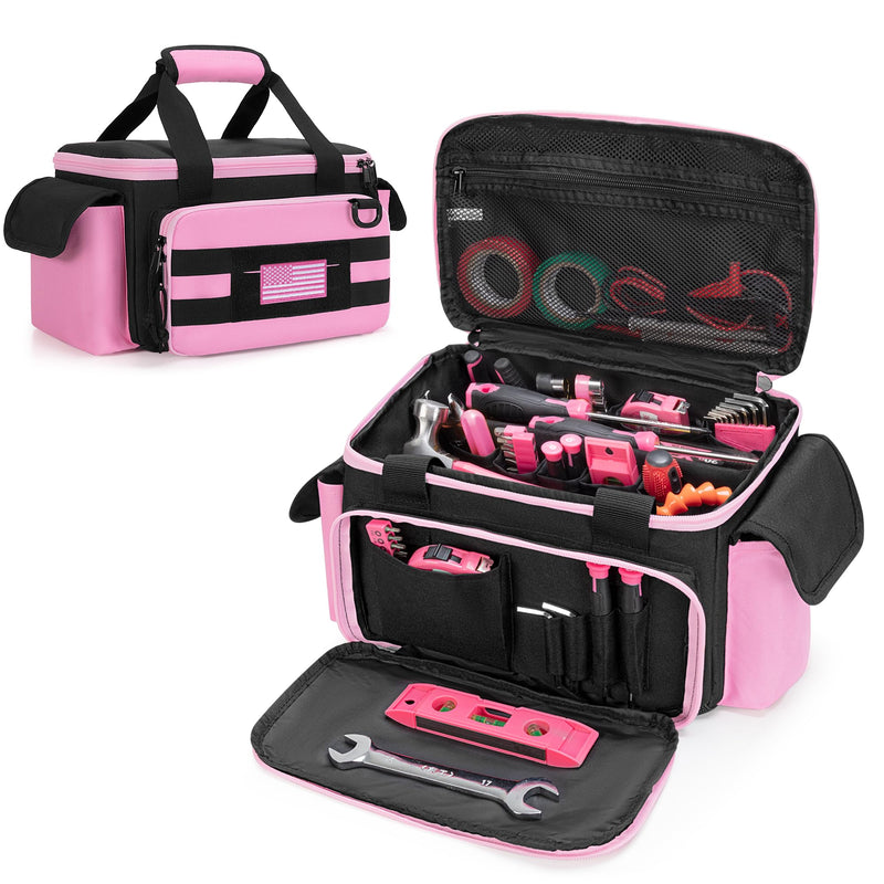 Rexmica Pink Tool Bag for Women, Tool Storage Organizer with Anti-friction and Thick Padded Bottom, Tactical Range Bag, Multi-functional Work Bag for Repairman, Electrician, Carpenters, Pink