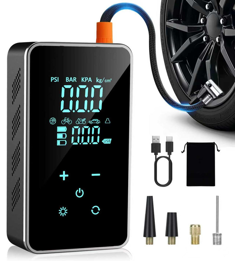 Tire Inflator Portable Air Compressor-150PSI Air Pump for Car, Bike Pump Touch Screen/Gauge/Light, Tire Pump 3X Faster Inflation with Tire Pressure Gauge for Motorcycle, Bike, Ball Black Green