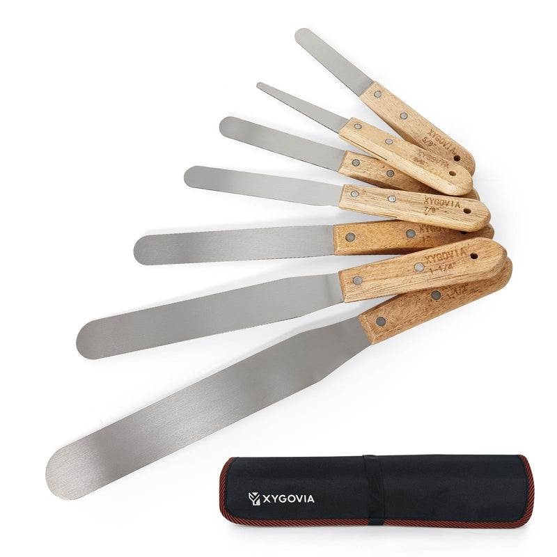 7-piece Caulking Spatula with Wooden Handle, Professional Stainless Steel Caulk Tool Set Finishing Tools, Streamline Spatulas for Caulk Application 7PCS