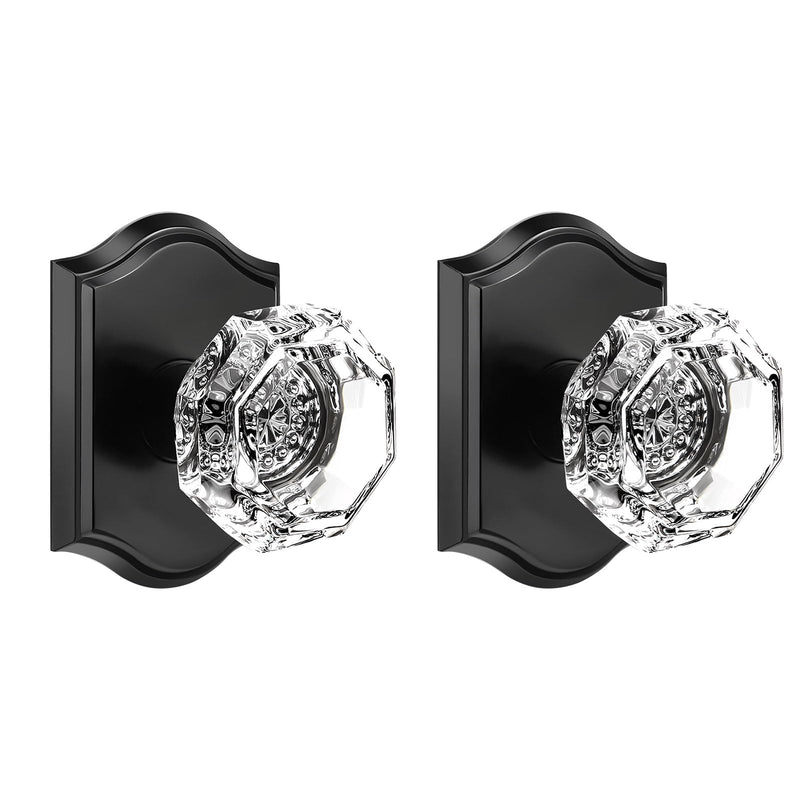 Gobrico Matte Black Dummy Crystal Door Knobs, Single Side No-Turning Glass Door Handles, 2 Pack Inactive Diamond Octagonal Knob Sets