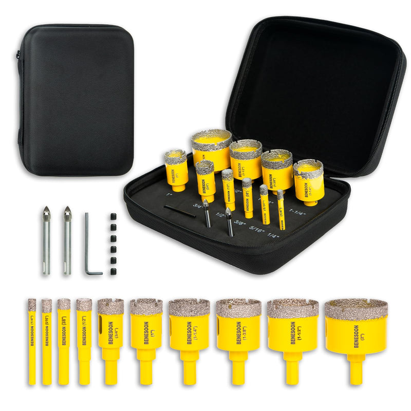 10PCS Diamond Hole Saw Kit with Pilot Bits for Tile Ceramic Glass | Tile Hole Cutter Set with Portable Carrying Case ,Precise Positioning, Fits Porcelain Granite Marble Quartz Stone ,Yellow Yellow