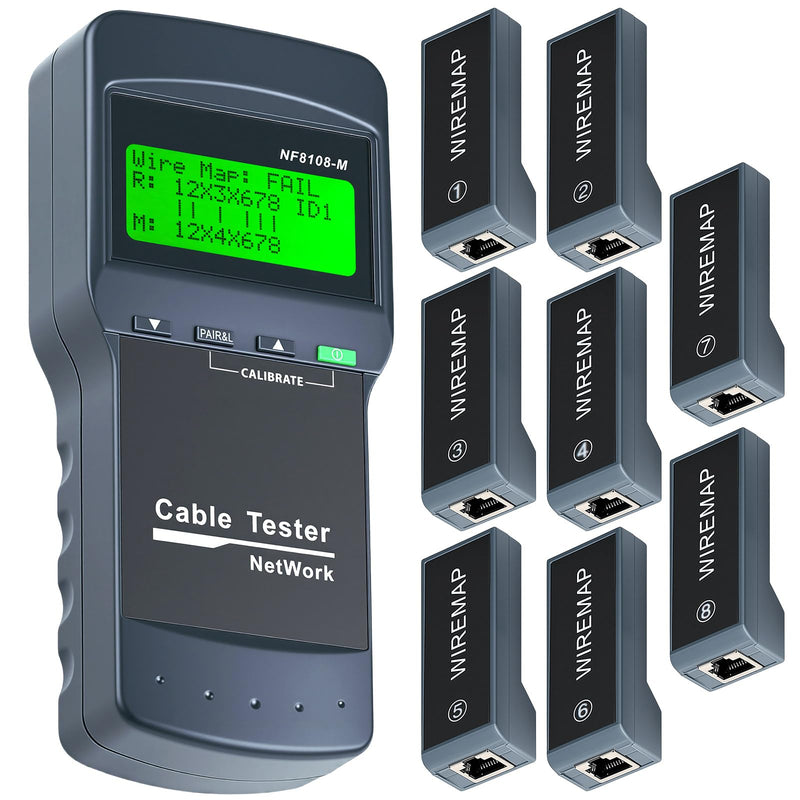 Network Cable Tester, Wire Fault Finder for Cat5, Cat6, 5e, 6e, Locate The Breakage Point, Length Measurement, Continuity Checking with 8 Remote Units