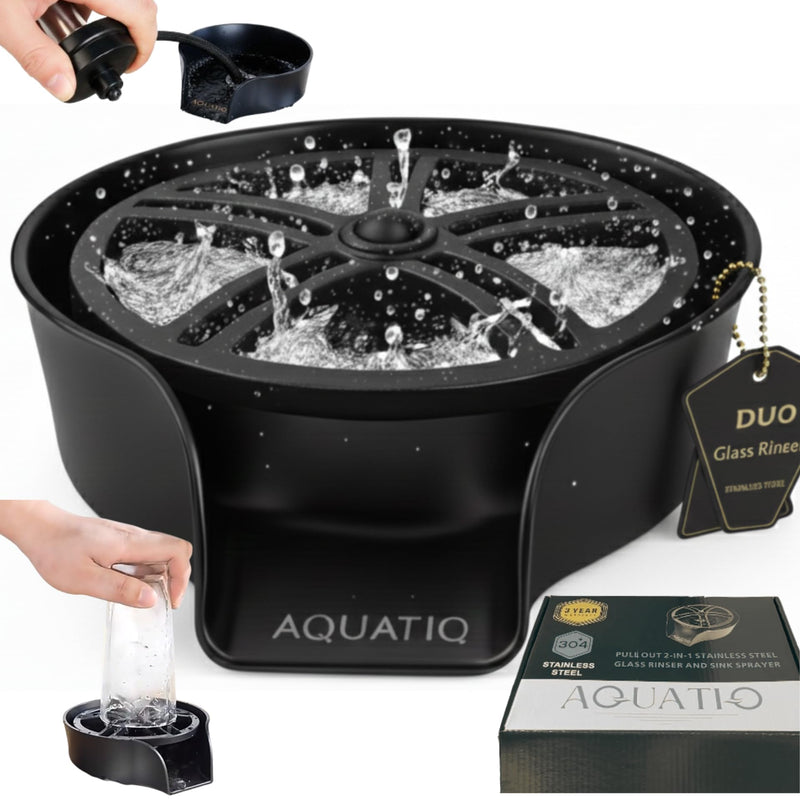 AquaDuo Glass Rinser and Kitchen Sink Sprayer Combo, Stainless Steel Cup Washer, Cup Cleaner, Bottle Washer, Glass Cleaner, Bar Sink Attachment, Pull Out Sprayer (Matte Black (Stainless Steel)) Matte Black (Stainless Steel)