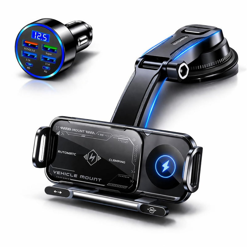 Wireless Car Charger Mount, Auto-Clamping Phone Holder with Fast Charging – Wireless Cell Phone Charging Car Mount for iPhone & Android (Dashboard Mount) Dashboard Mount