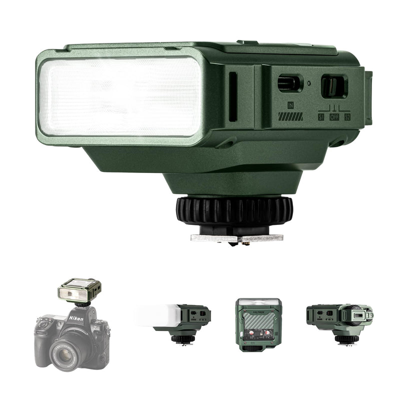VILTROX Spark Z3-N TTL Camera Flash for Nikon, Retro Hot Shoe Flashes with TTL & Manual Modes, USB-C Rechargeable Compact Speedlite with Adjustable Brightness, Detachable Softbox, Green Spark Z3-N-Green