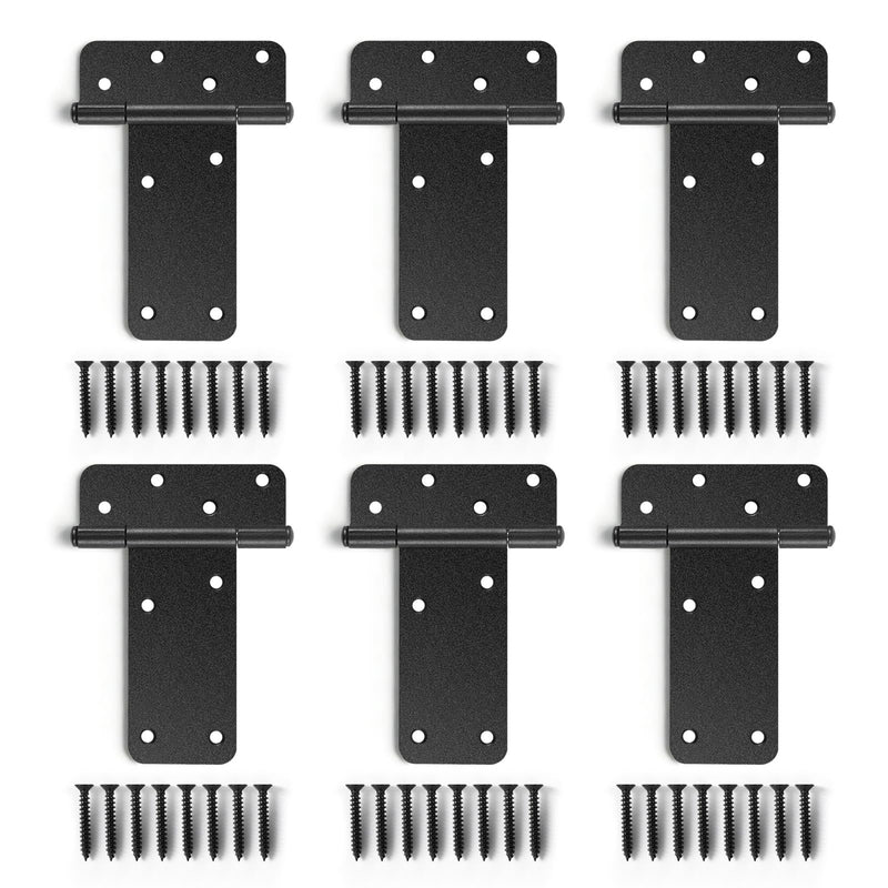 6 inch Gate Hinges,280 Lbs Capacity, Matte Black Hinges,4 Pack Heavy Duty Door Hinge, T-Strap Shed Gate Hinges, Wrought Hardware for Wooden Fences, Barn Door Hinge(6“-6 pcs-Matte Black) 6“-6 pcs-Matte Black