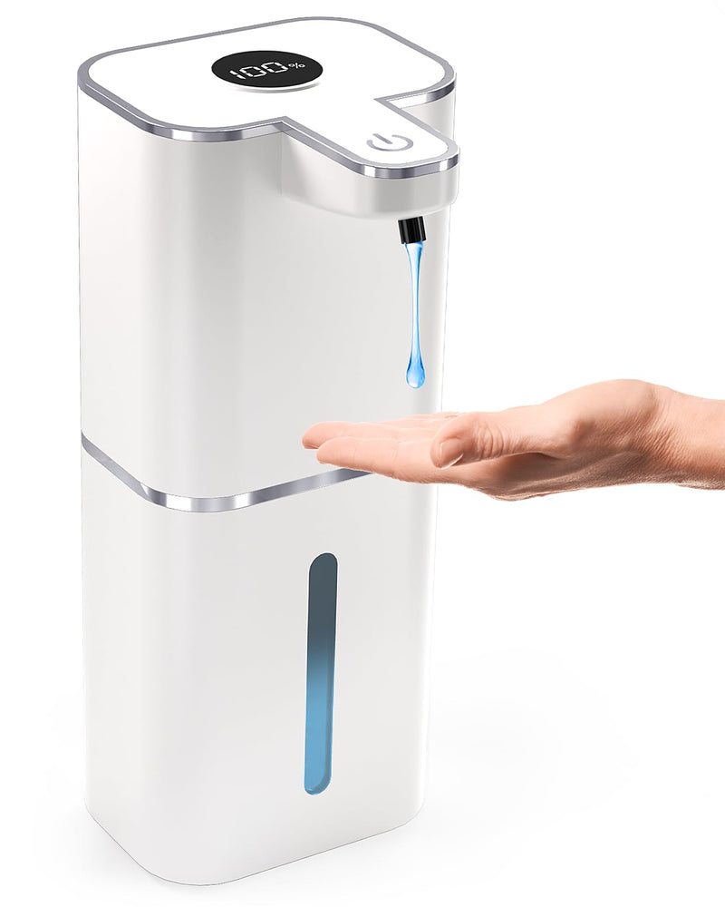 Automatic Soap Dispenser Touchless, 6-Level Adjustable,13.5oz/400ml Rechargeabled Wall Mounted Smart for Bathroom and Kitchen Dish Soap,White White Gel