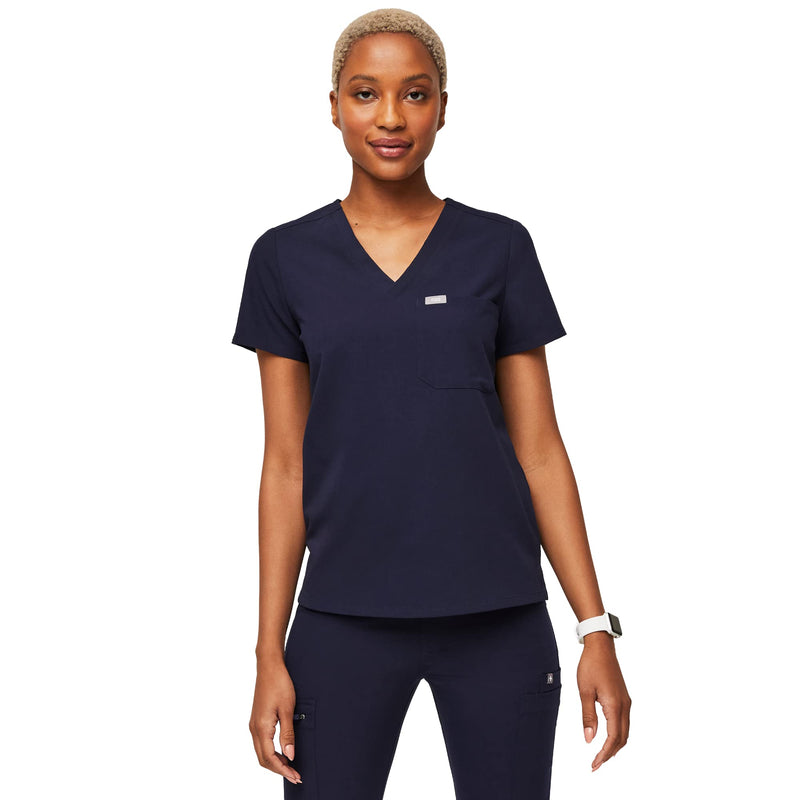 FIGS Catarina One-Pocket Scrub Top for Women — Navy Blue, M