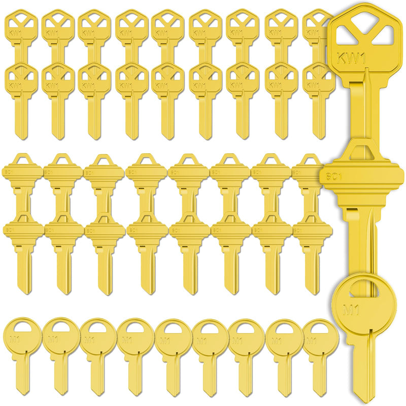 Key Blanks in Premium Quality Brass Assortment: Uncut Key Blanks 20 KW1, 20 SC1, 10 M1 for Home and Professional Use (Pack of 50 Keys) Copper